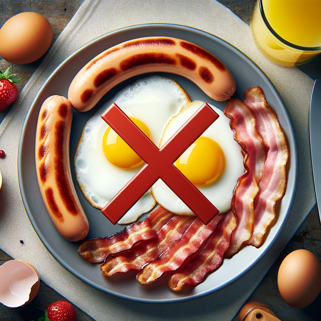 Breakfast dish high in saturated fat, such as bacon, sausages, and fried eggs